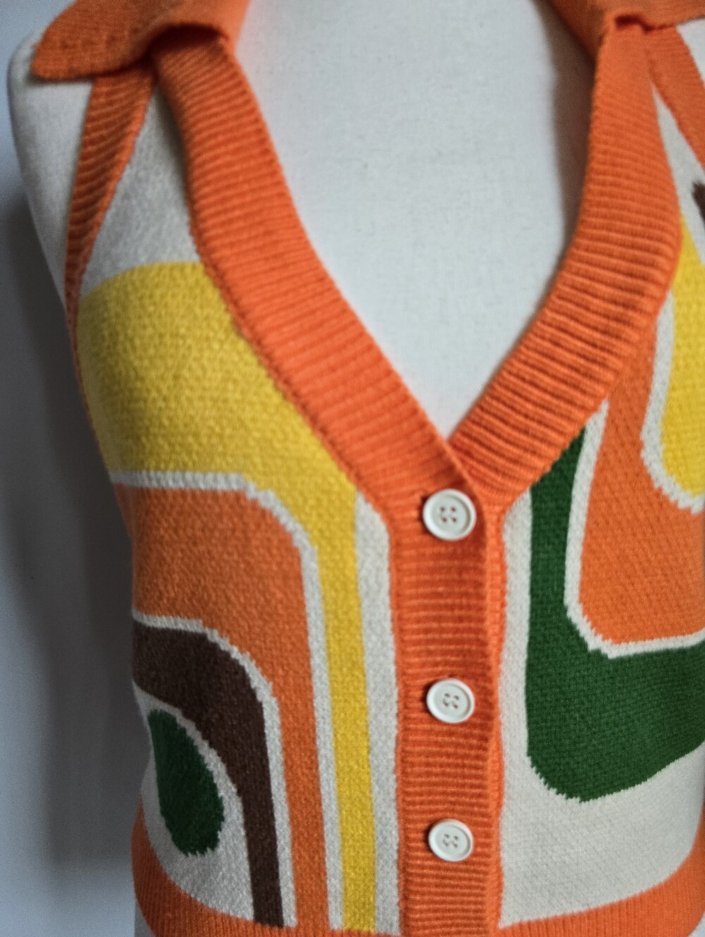 OXKnit NEW Retro 70s Geometric Abstract Halter Sweater Vest SZ Small Boho Mod - Picture 5 of 9